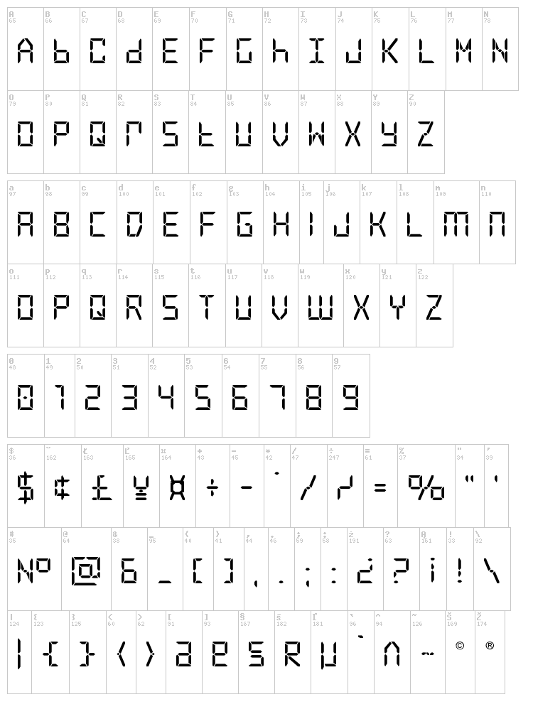 Frozen Crystal font map