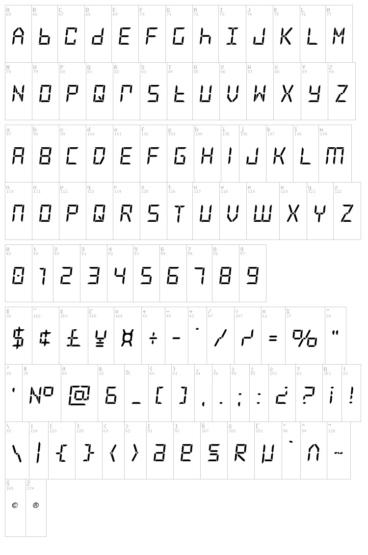 Frozen Crystal font map