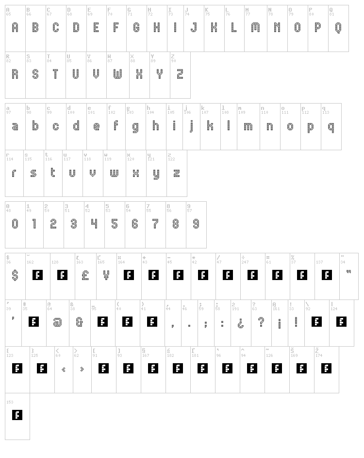 JD Digital font map