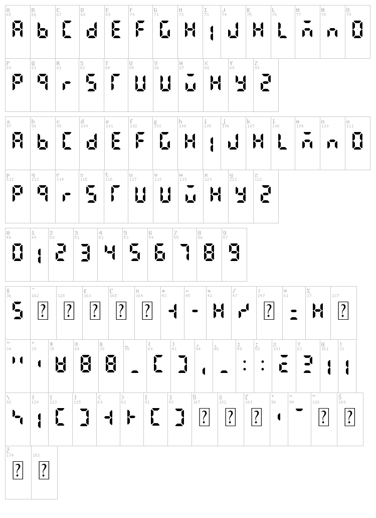 LCD AT&T Phone Time/Date font map