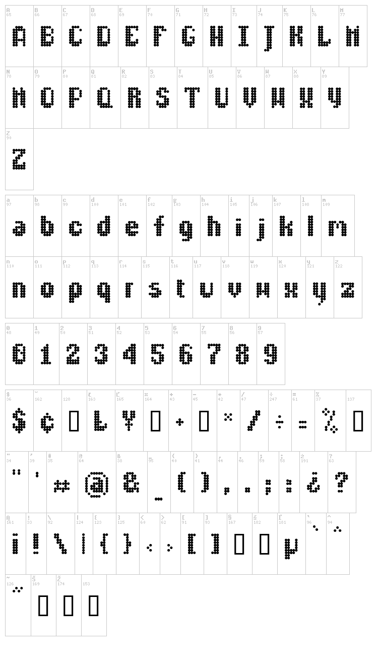 LL Disco font map