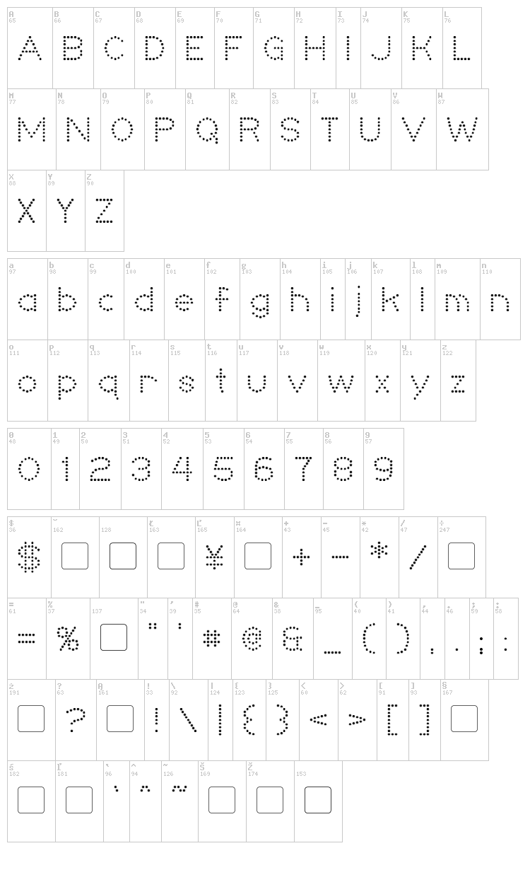 Niteclub font map