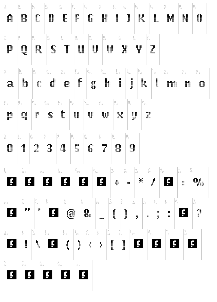 Parisienne Small Bold font map
