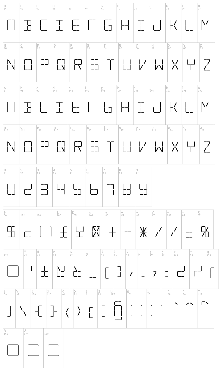 Silverball Oblique font map