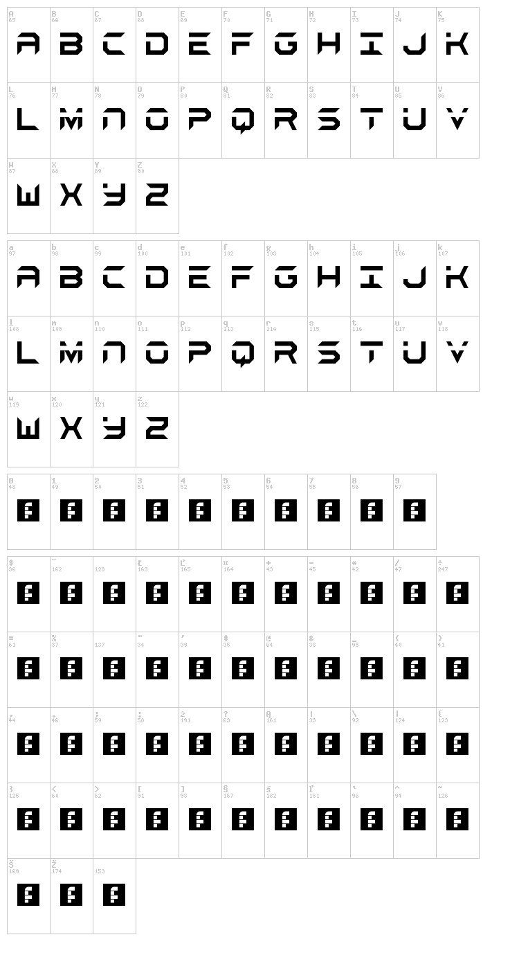 Aerospace font map