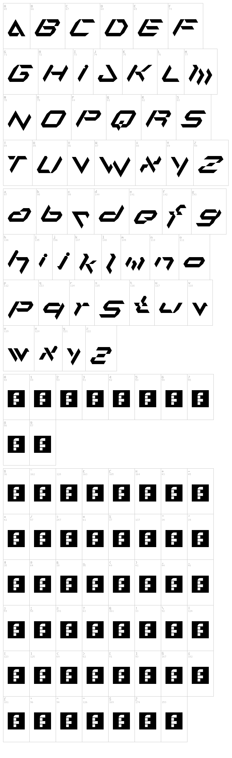 Alfamesh 001 font map