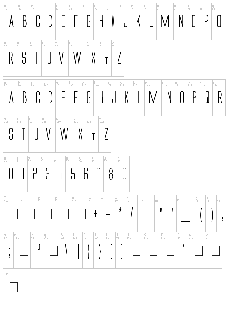 Alien League font map