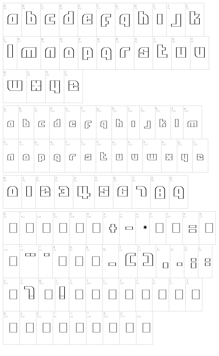 Alpha Flight font map
