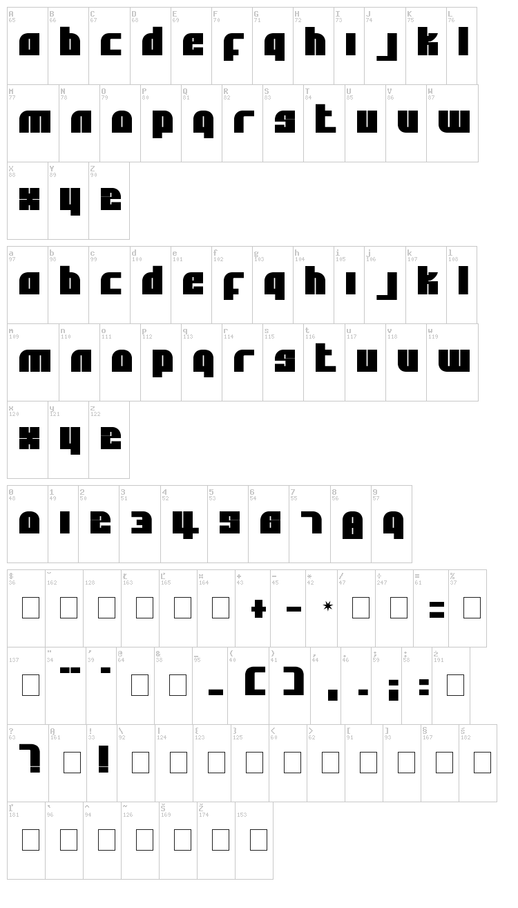 Alpha Flight font map