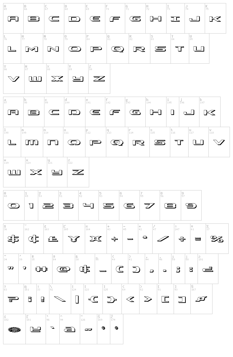 Alpha Men font map