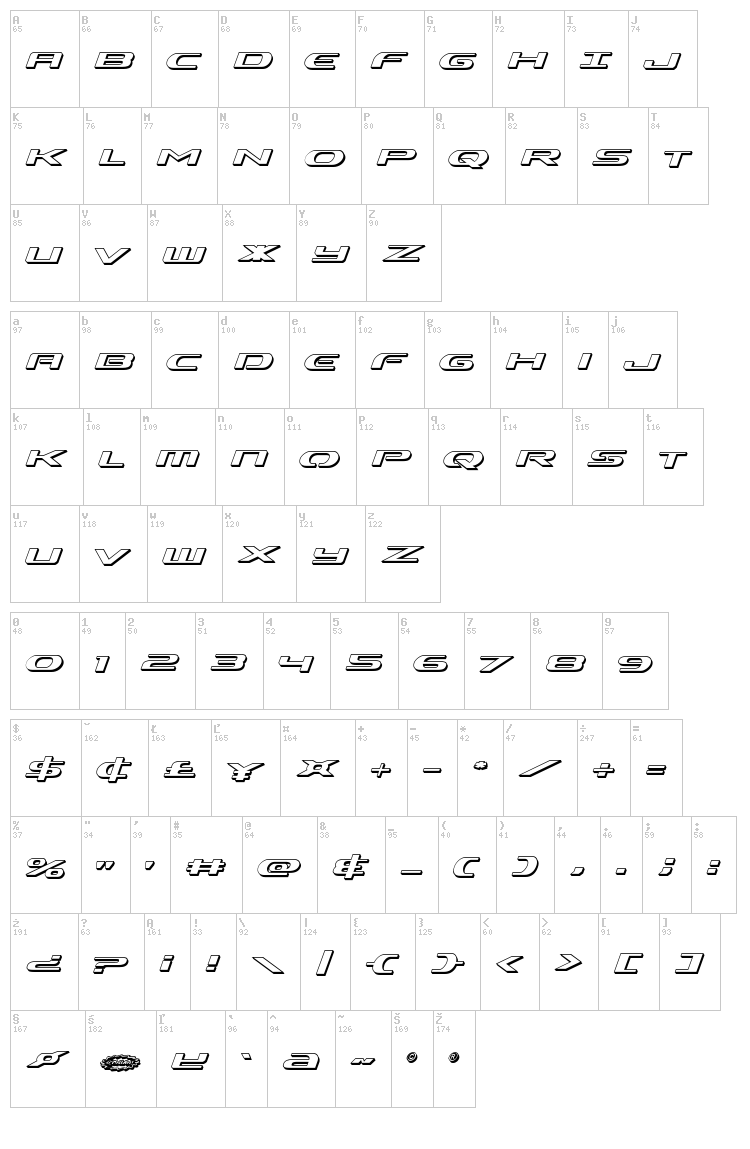 Alpha Men font map