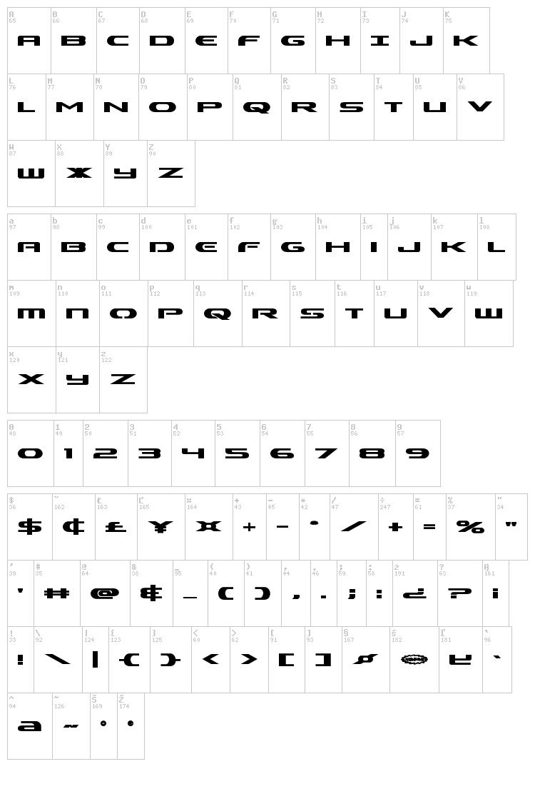 Alpha Men font map