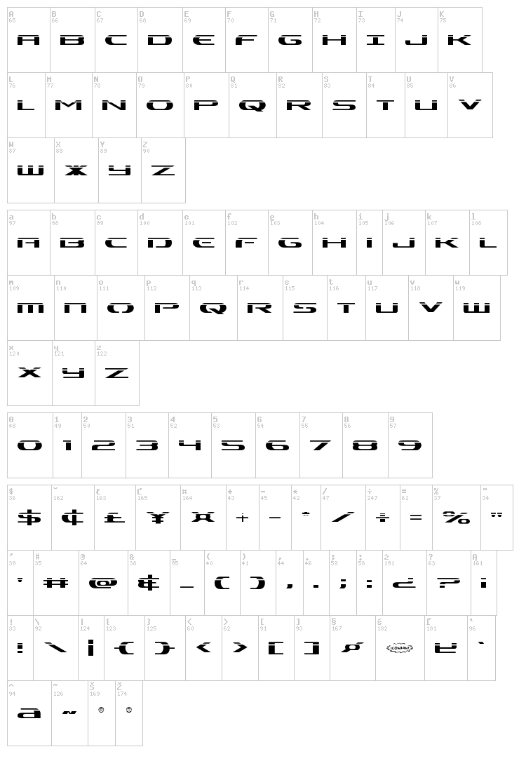 Alpha Men font map