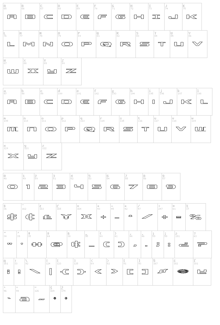 Alpha Men font map