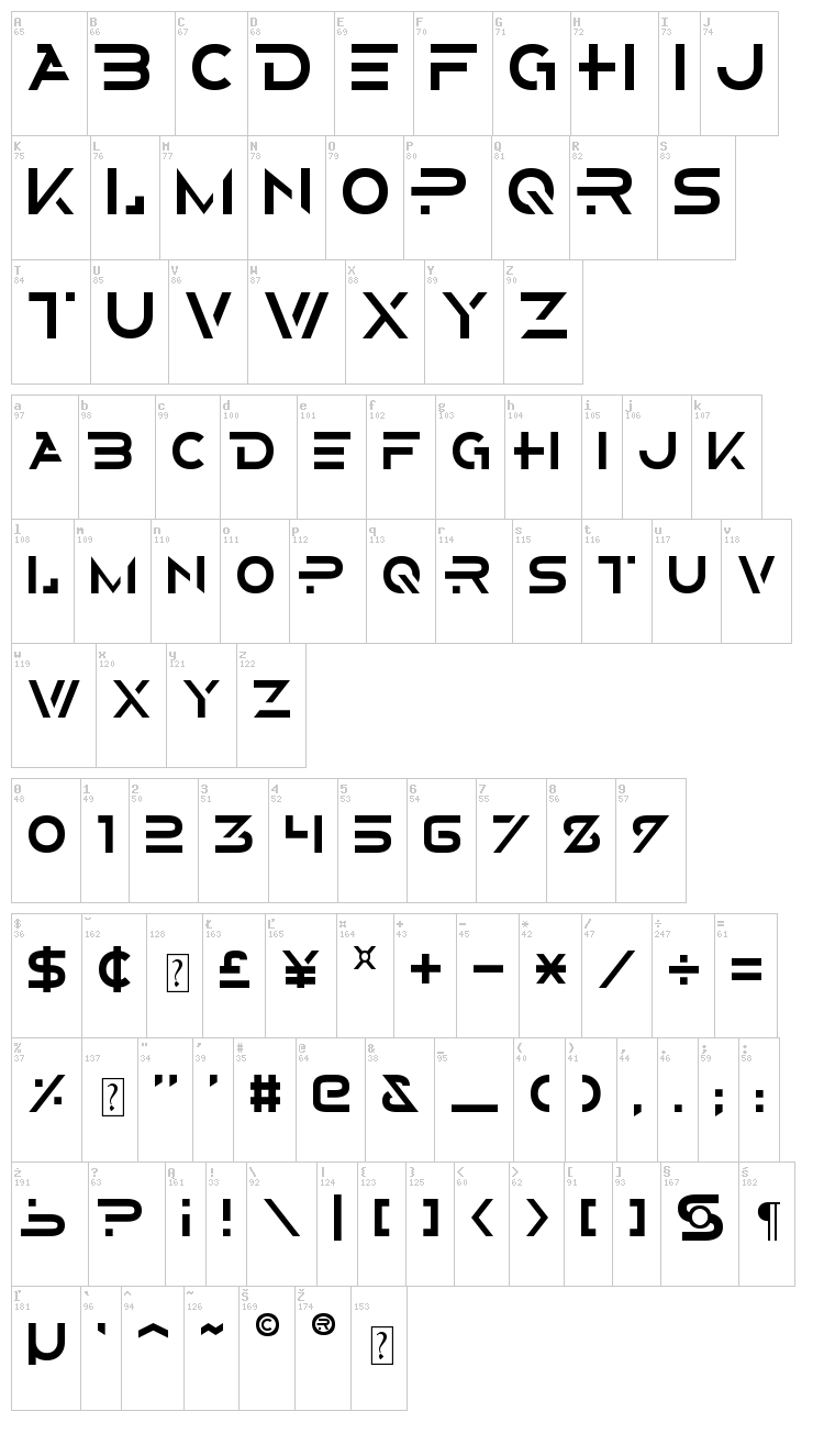 Alternity font map