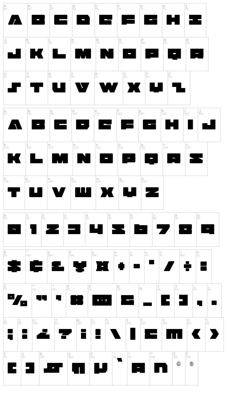Badaxe font map