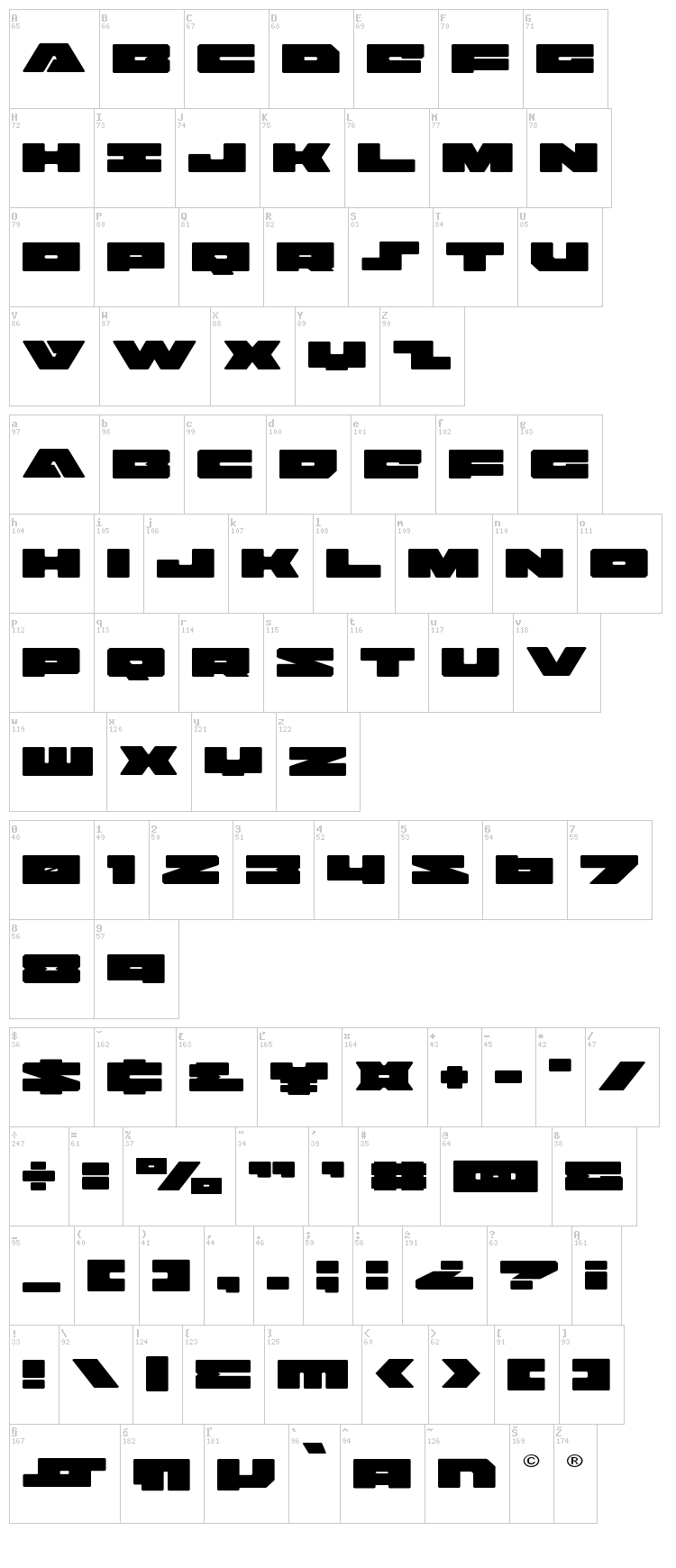 Badaxe font map