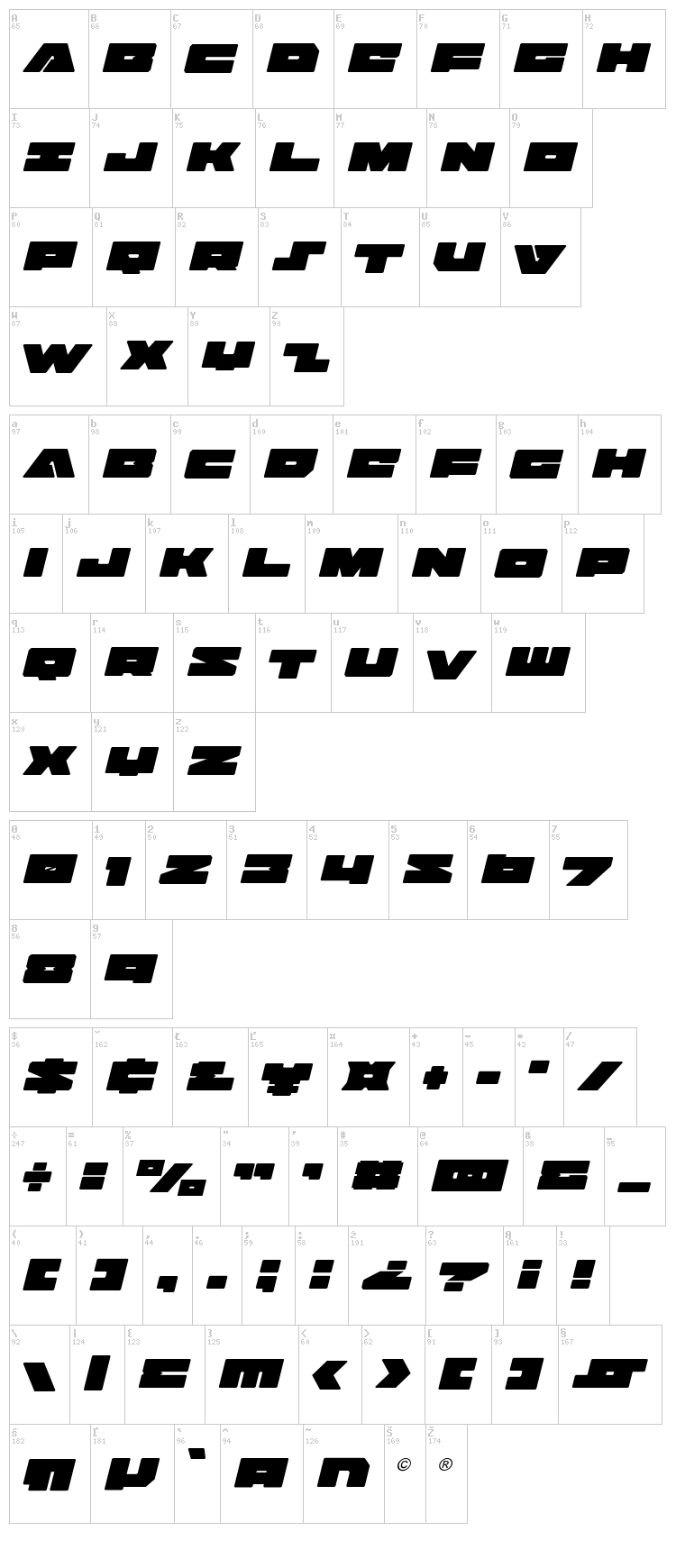 Badaxe font map