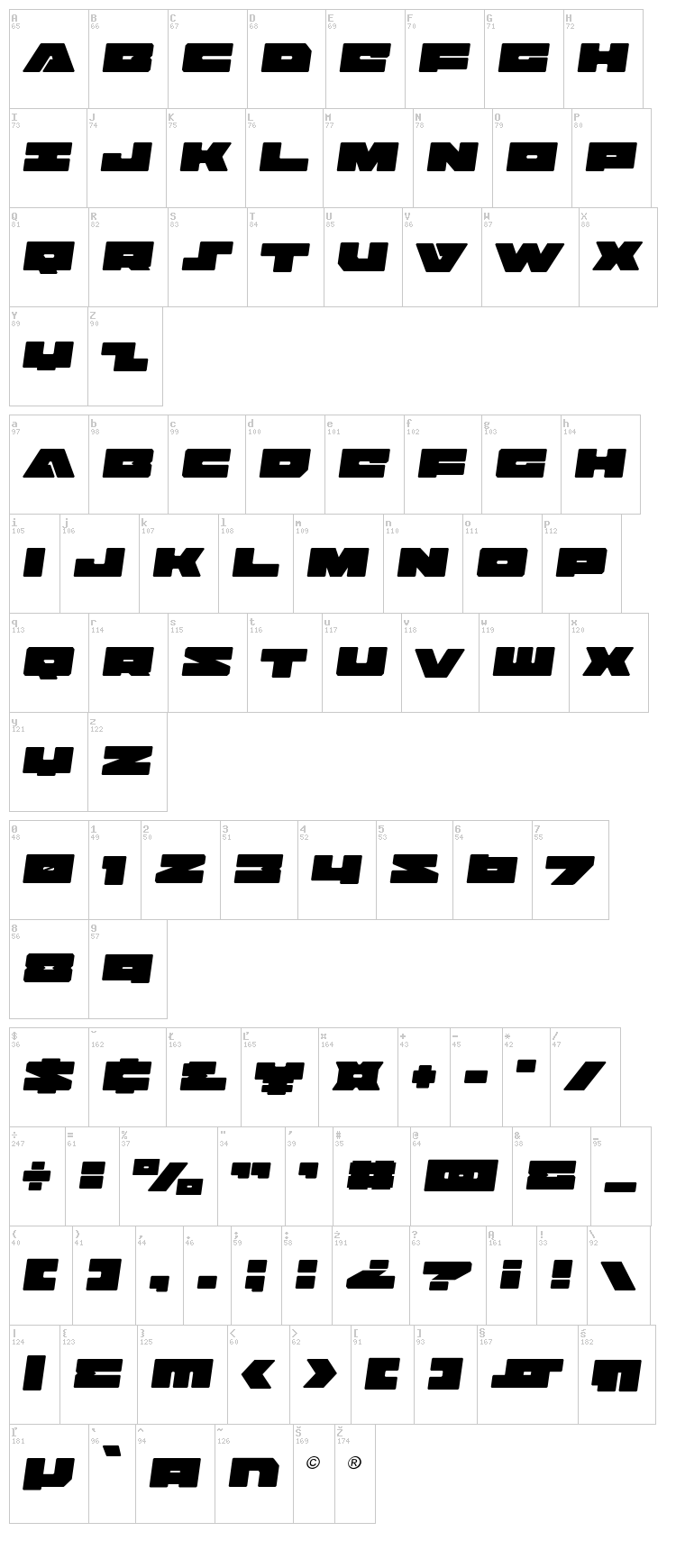 Badaxe font map