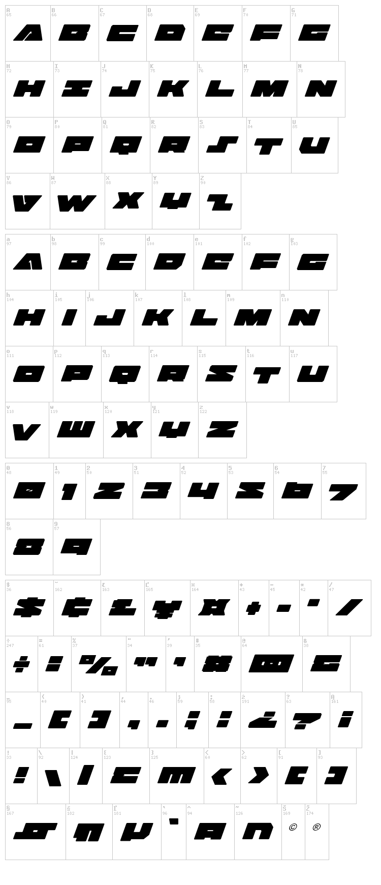 Badaxe font map