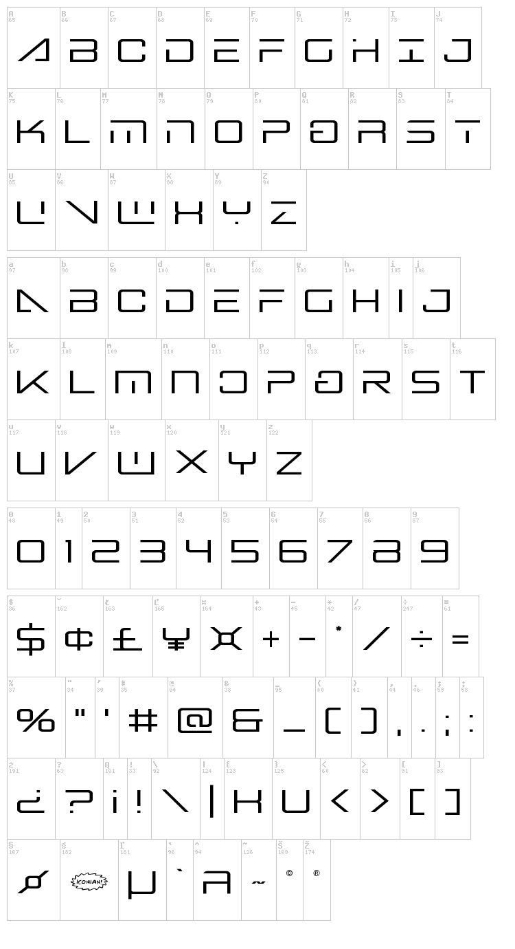 Banshee Pilot font map