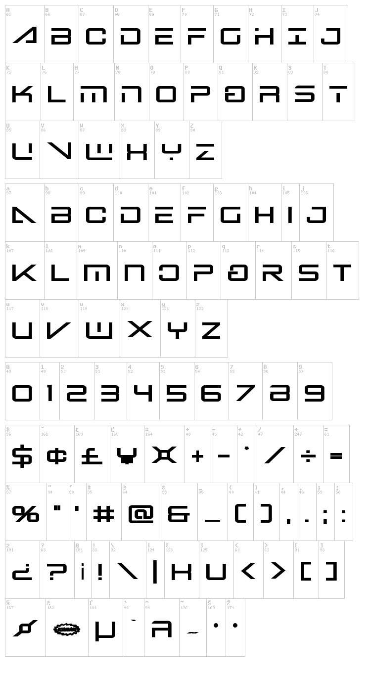 Banshee Pilot font map
