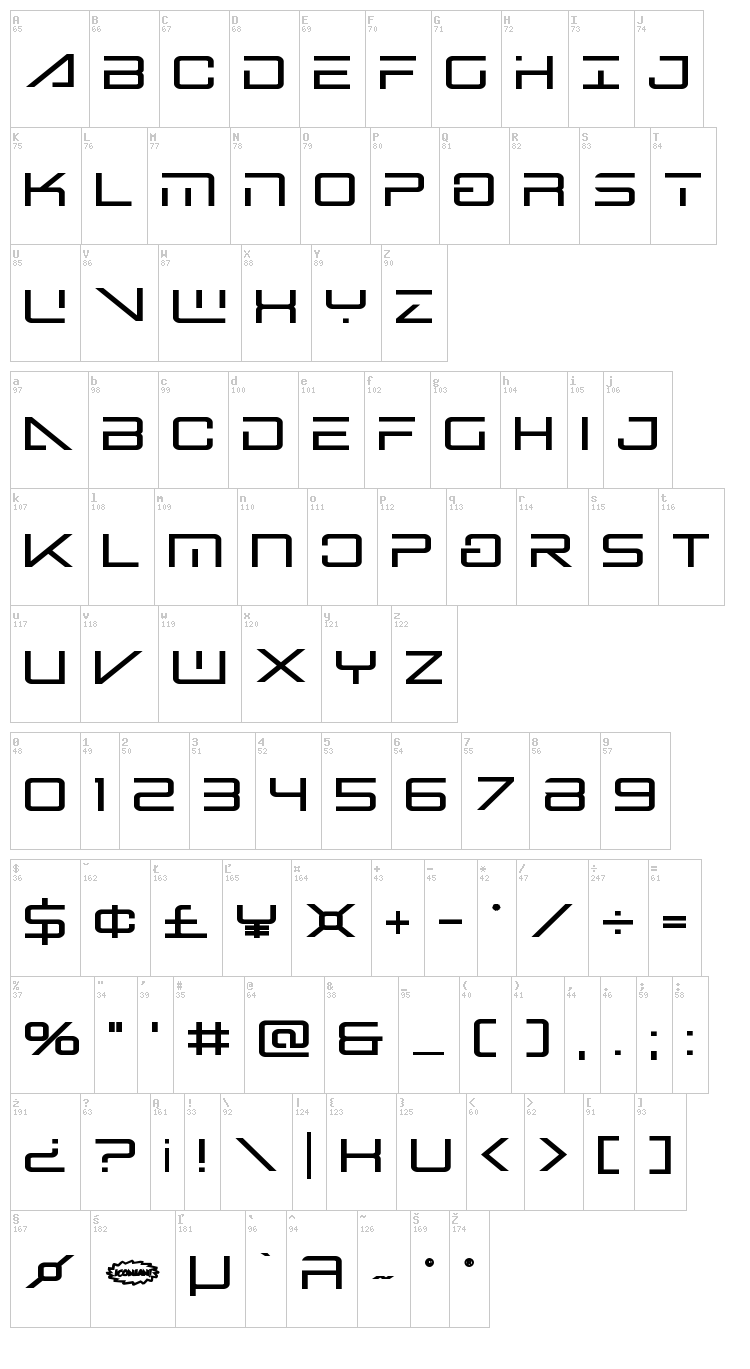 Banshee Pilot font map