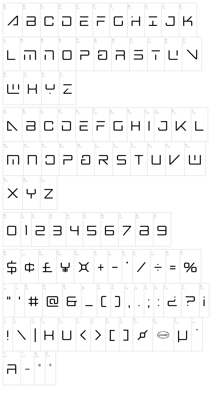 Banshee Pilot font map