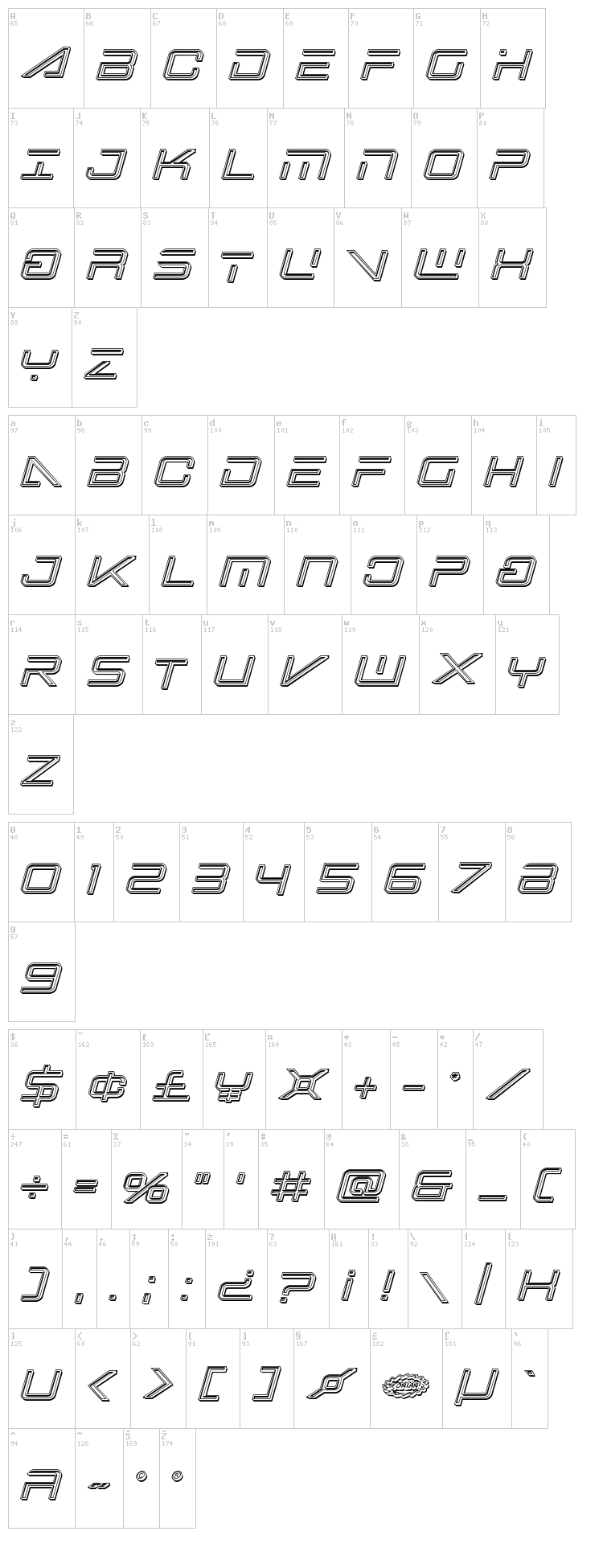 Banshee Pilot font map