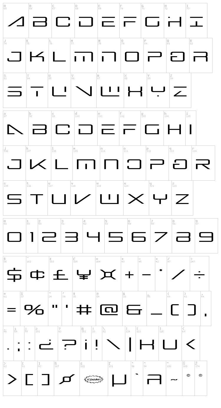 Banshee Pilot font map