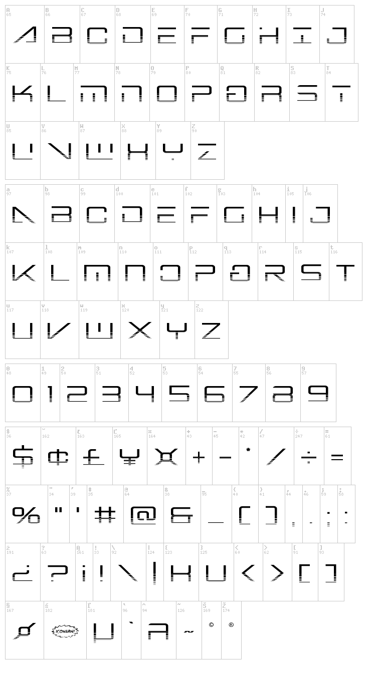 Banshee Pilot font map
