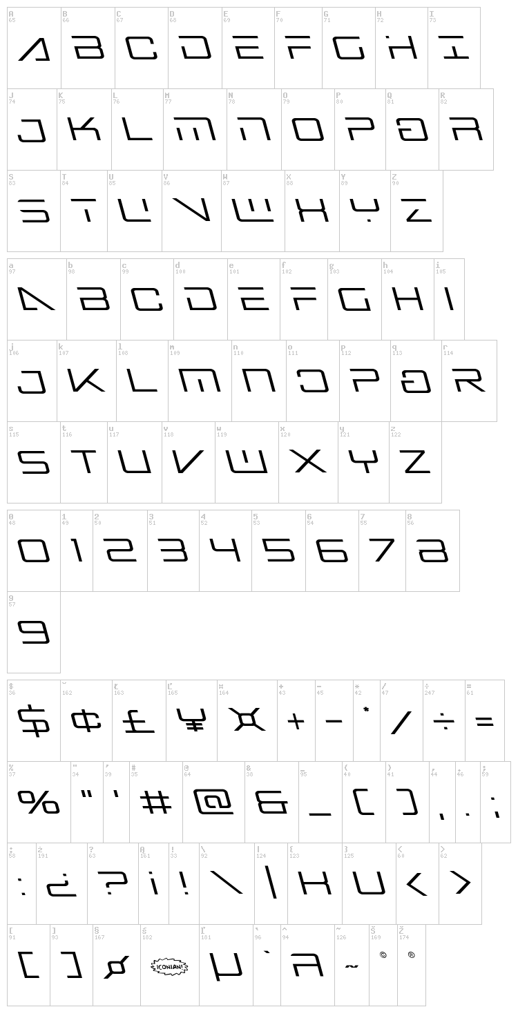 Banshee Pilot font map