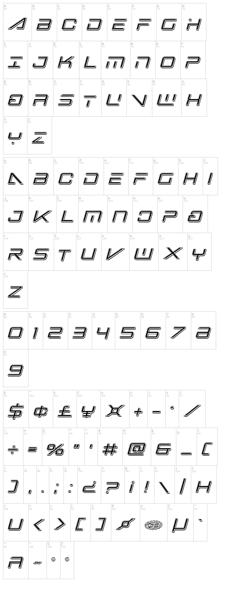 Banshee Pilot font map