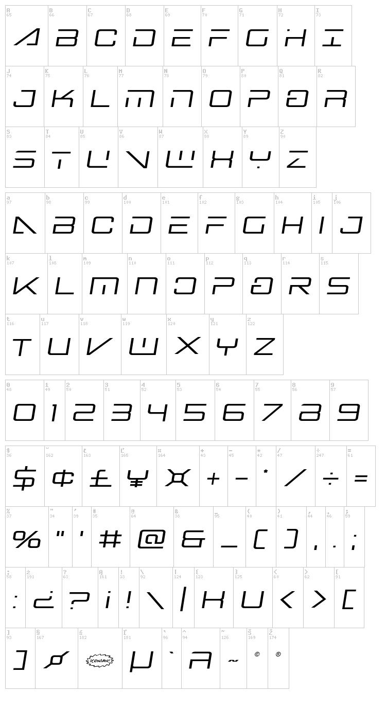 Banshee Pilot font map