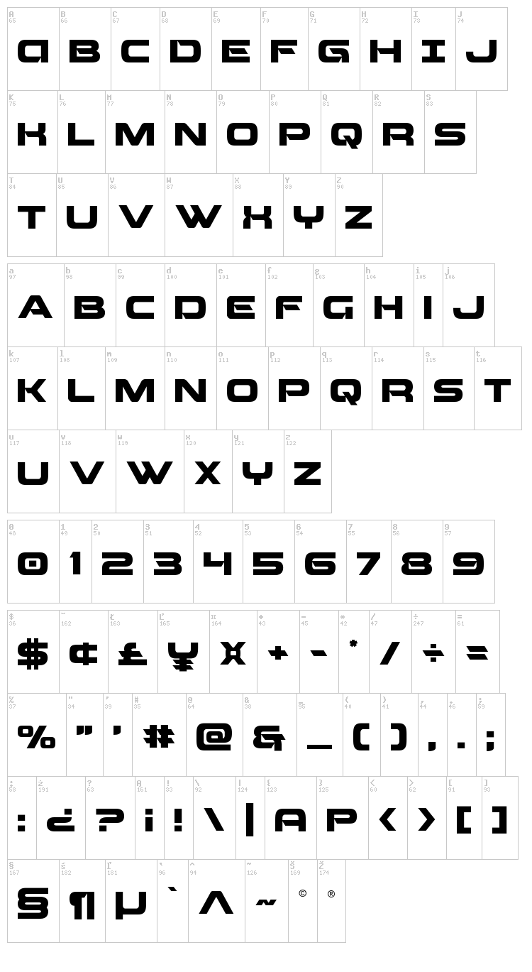 Beam Weapon font map