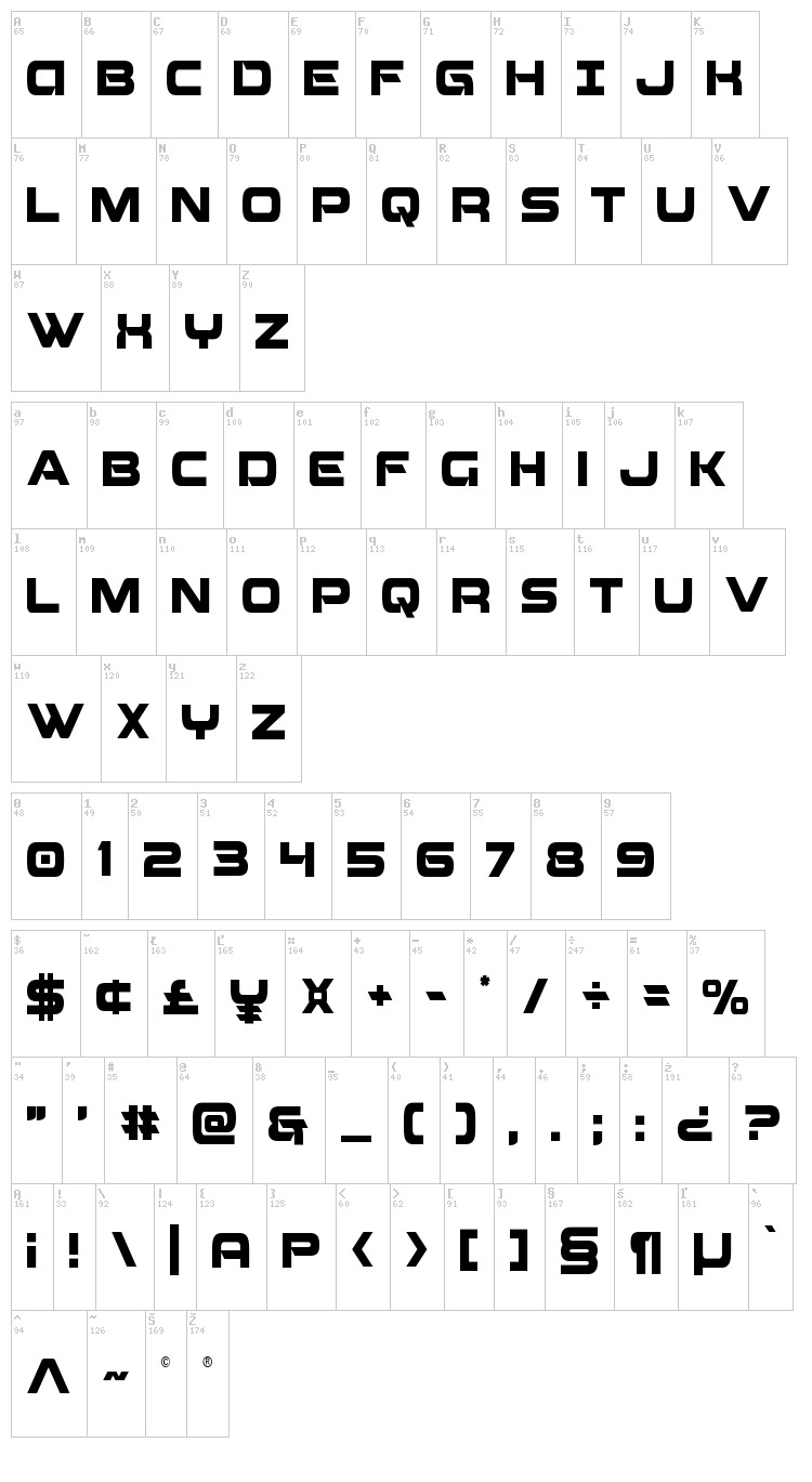 Beam Weapon font map