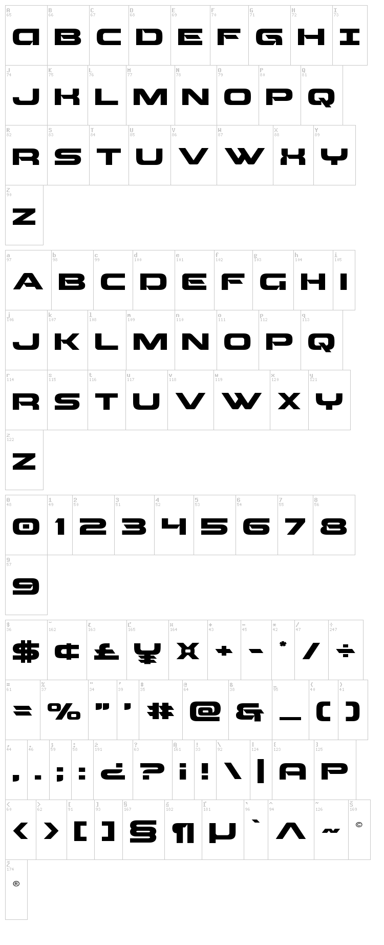 Beam Weapon font map