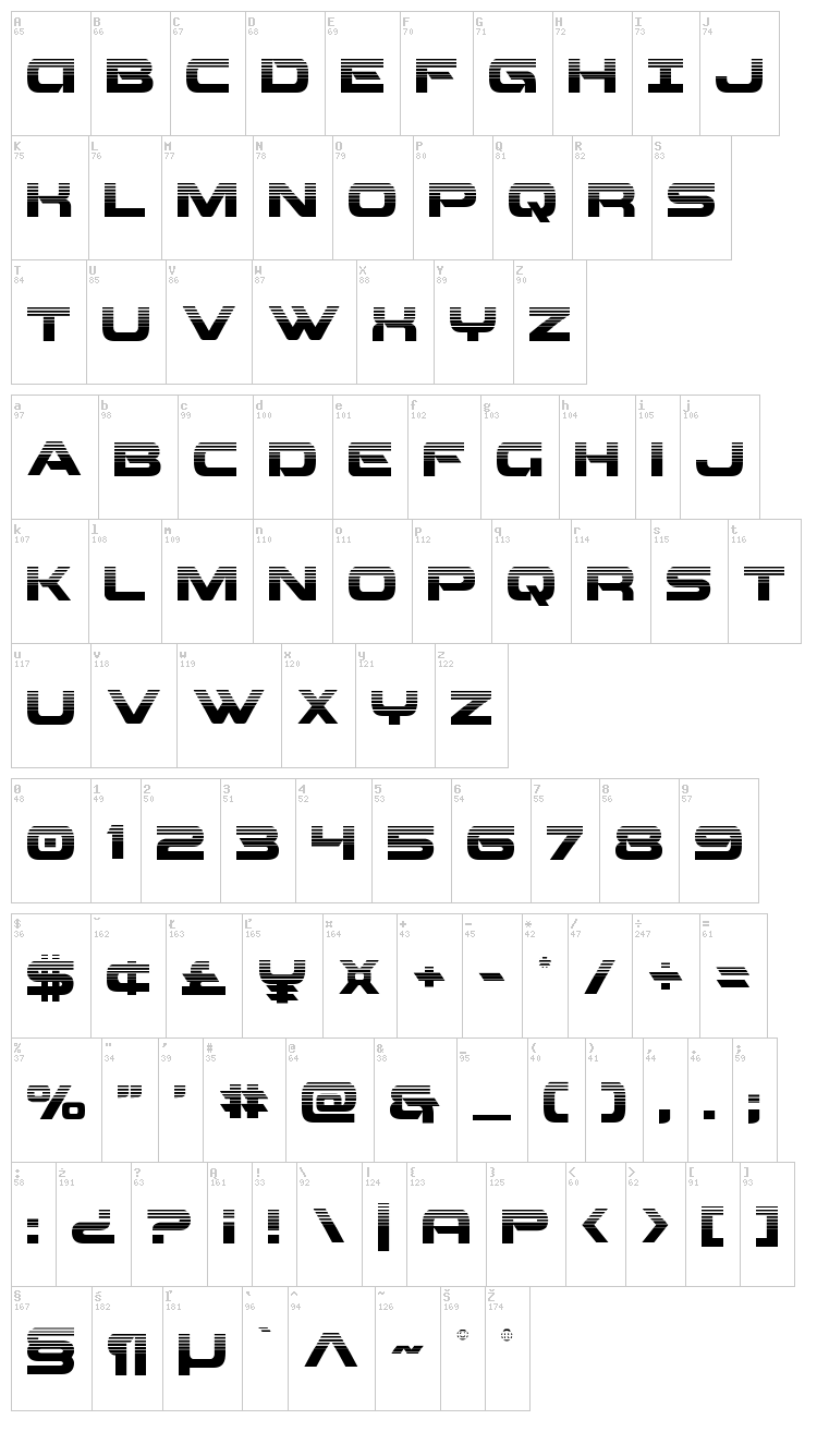 Beam Weapon font map