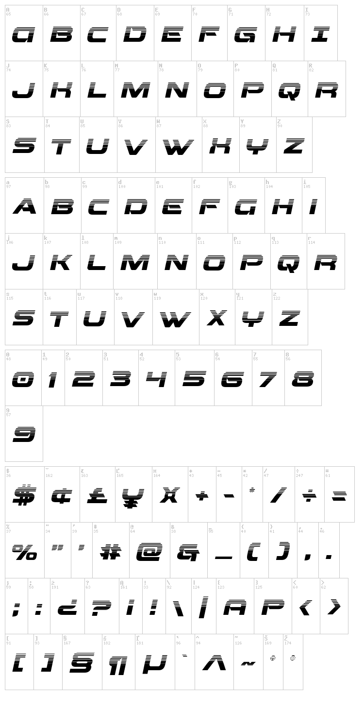 Beam Weapon font map
