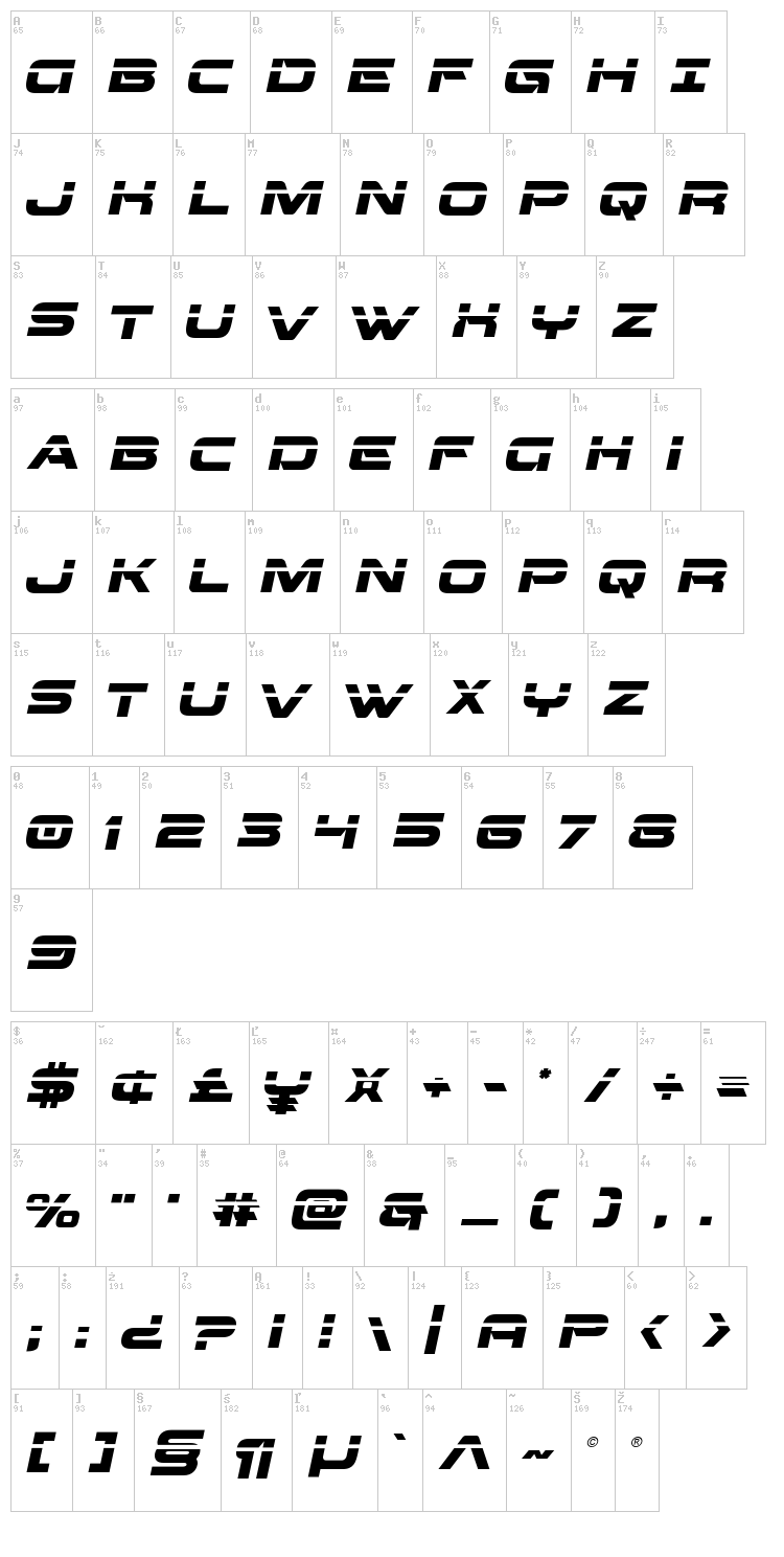 Beam Weapon font map