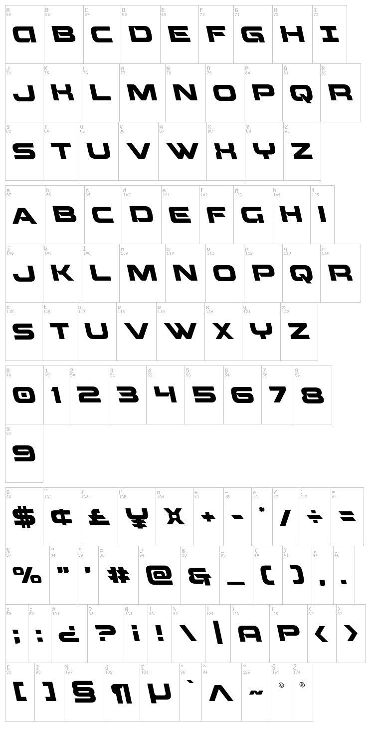 Beam Weapon font map