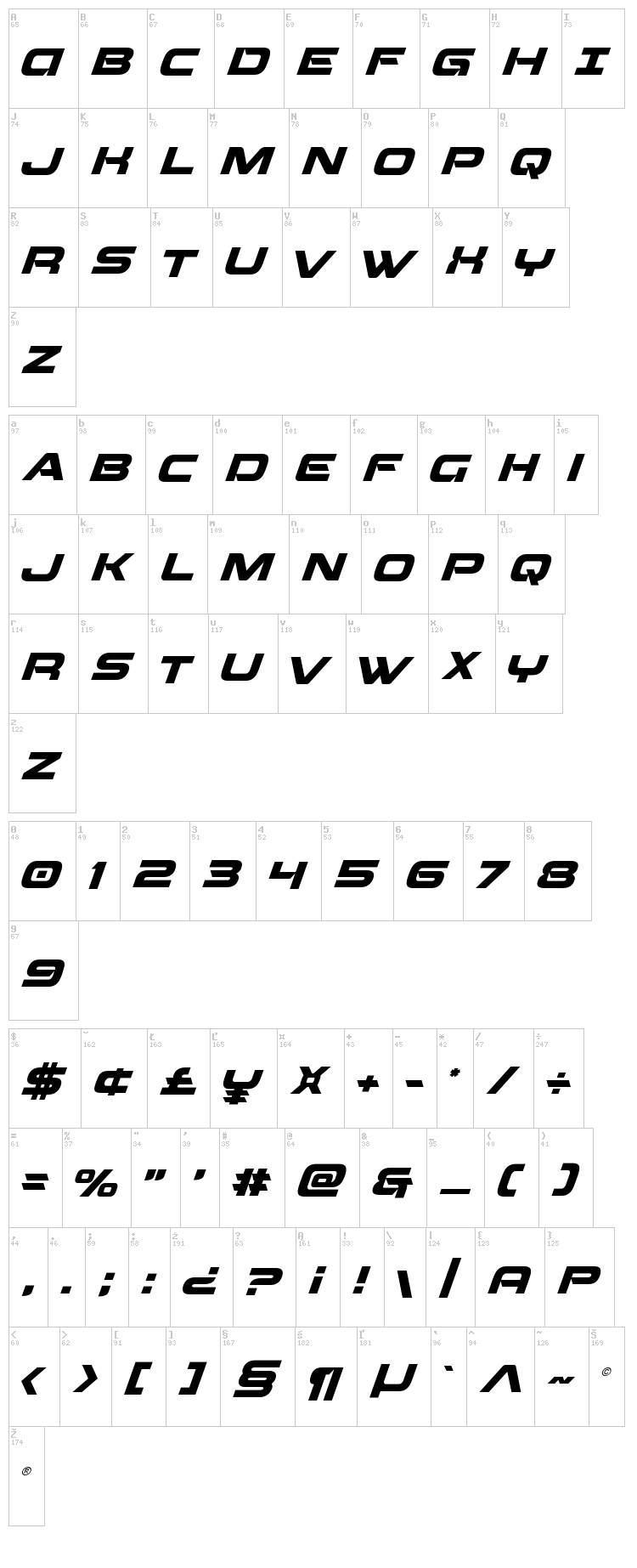 Beam Weapon font map