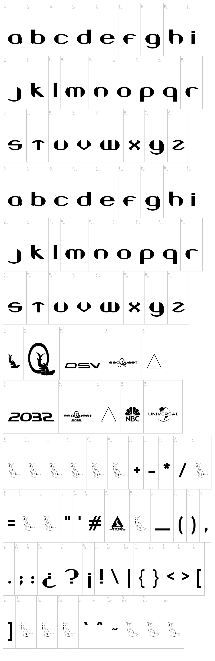 Beneath the Surface font map