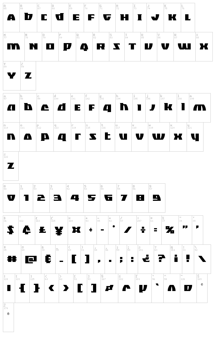 Black Bishop font map