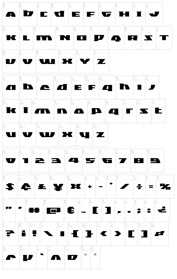 Black Bishop font map