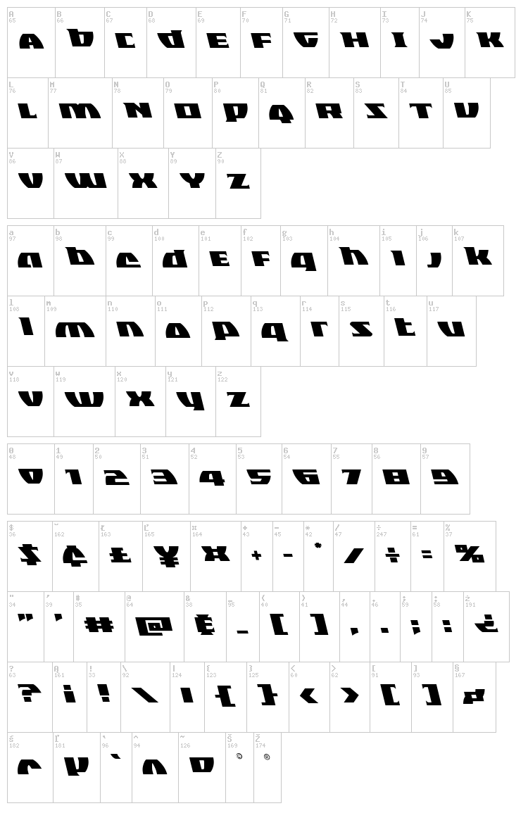 Black Bishop font map