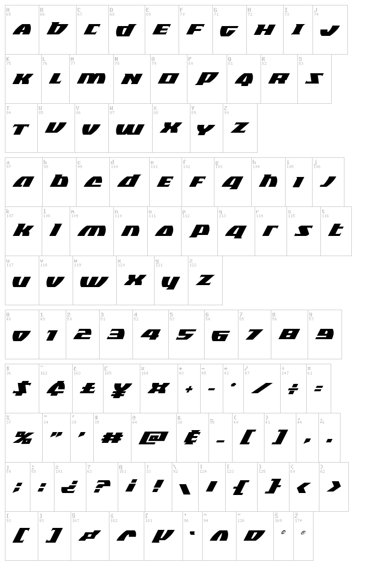 Black Bishop font map
