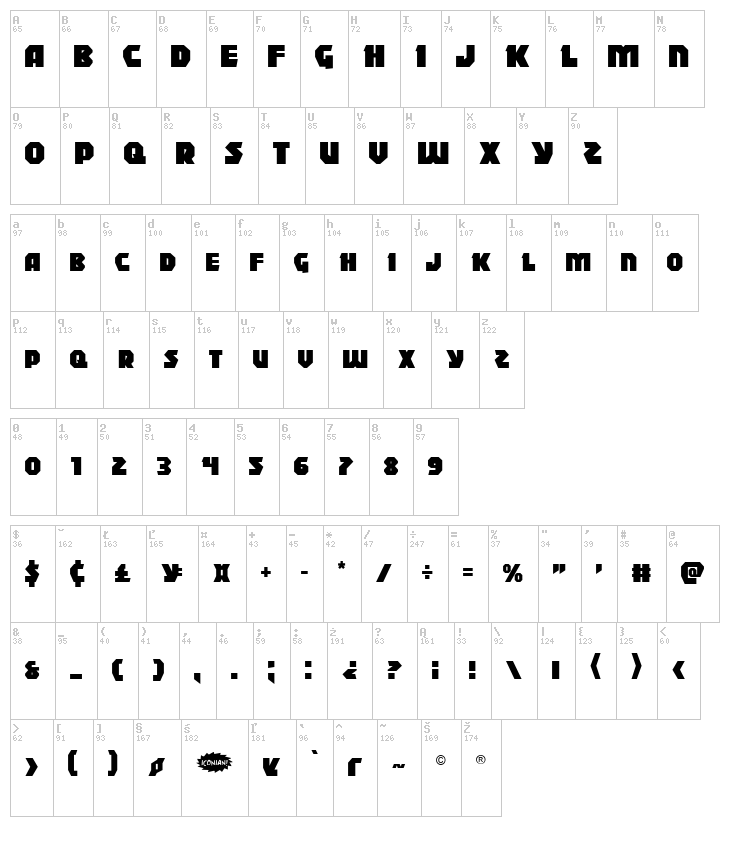 Blitzstrike font map