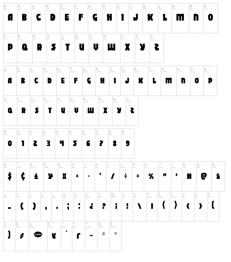 Blitzstrike font map