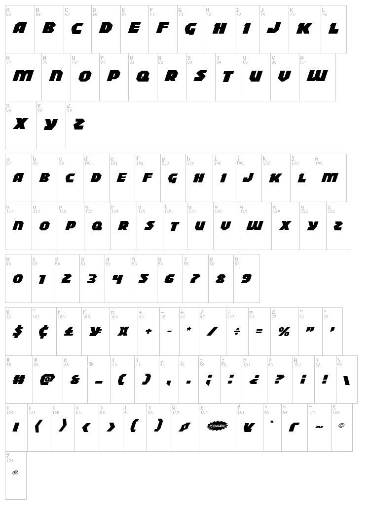 Blitzstrike font map